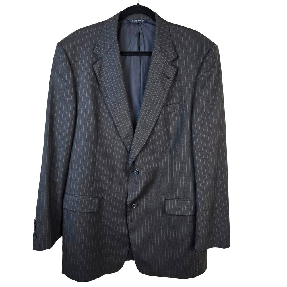 Vintage Burberrys Suit Coat Men's 43L Charcoal Pin Stripe Wool 2 Button Office